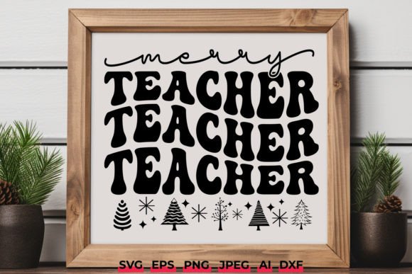 Merry Teacher Retro Groovy SVG: A Festive Graphic Design Asset for Creative Publishers